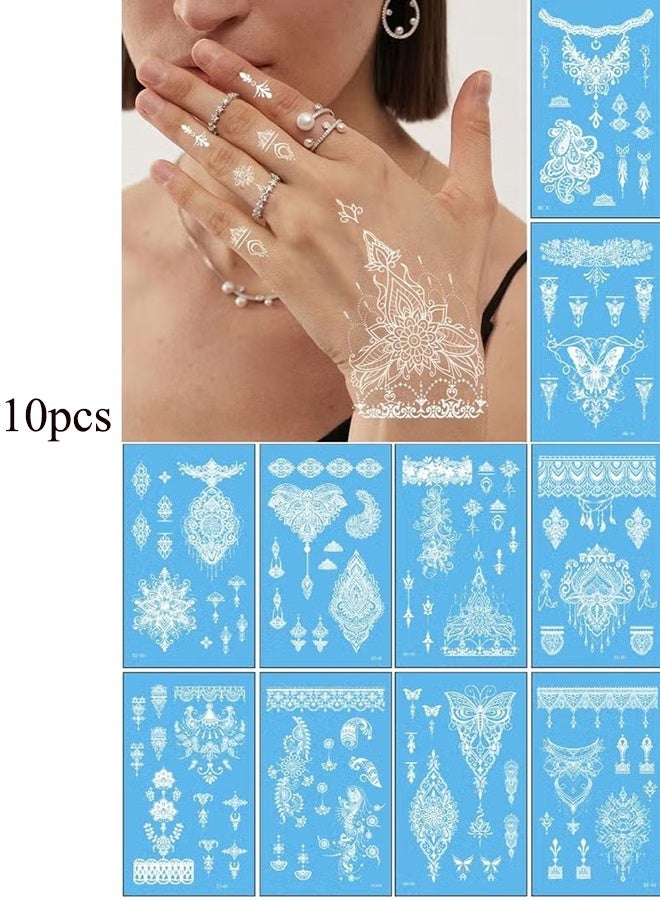 واي جيه مجموعة ملصقات تاتو حناء 10 أوراق (120 قطعة) لليدين، للحنة العرائسية، الزواج، حفل العزوبية، المهرجانات (تصاميم أنيقة من الزهور والدانتيل) - Image 1